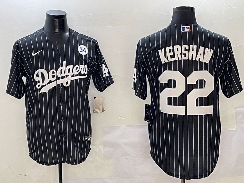Men Los Angeles Dodgers 22 Kershaw Black Stripe Jointly Name 2025 Nike MLB Jersey style 6